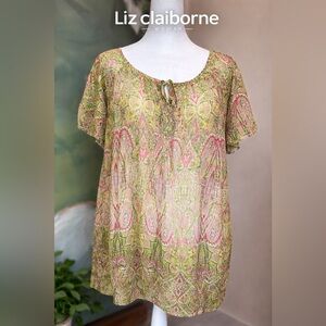 Liz Claiborne Green and Pink Paisley Blouse